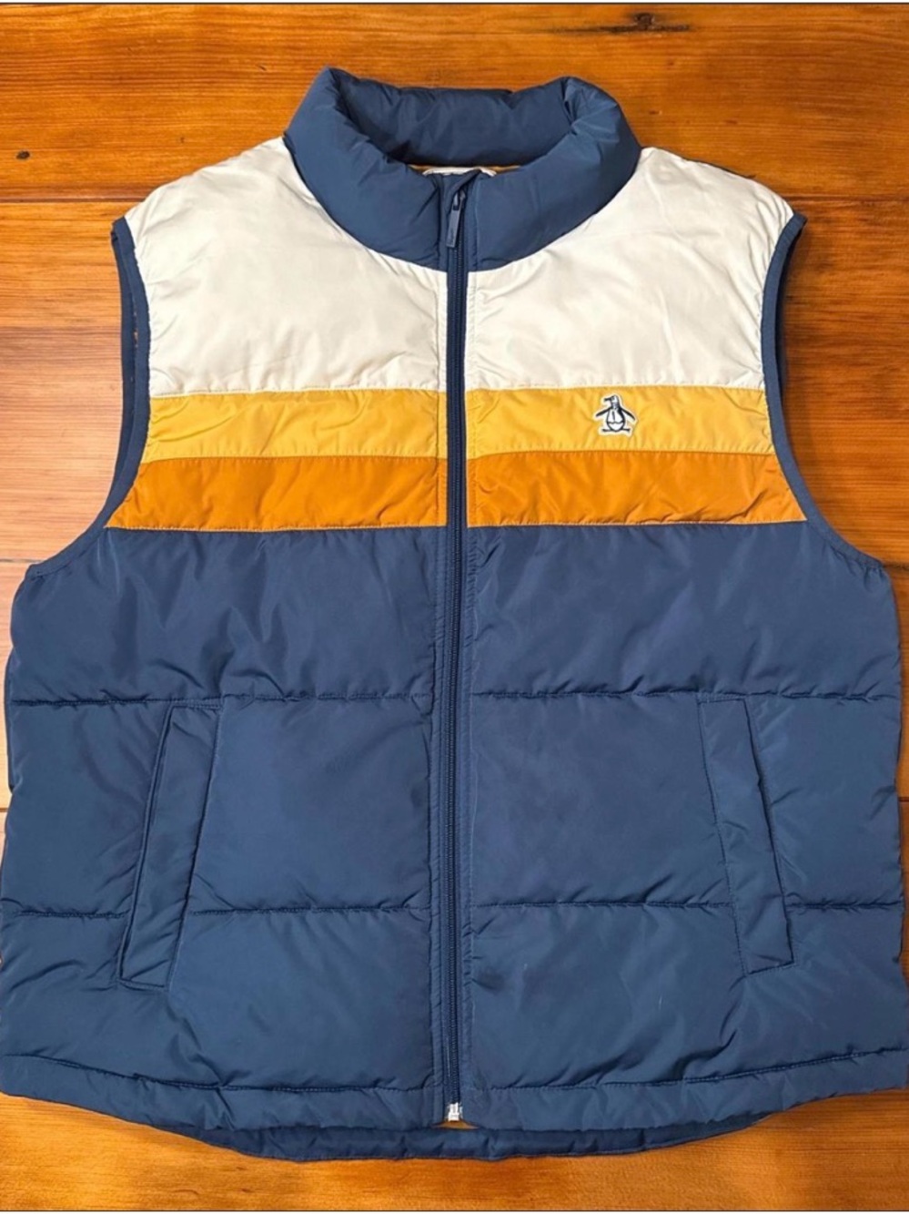 Penfield Golden Yellow Puffer Vest with Navy Trim